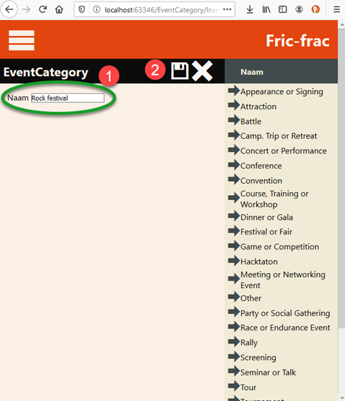 EventCategory - InsertingOne view
